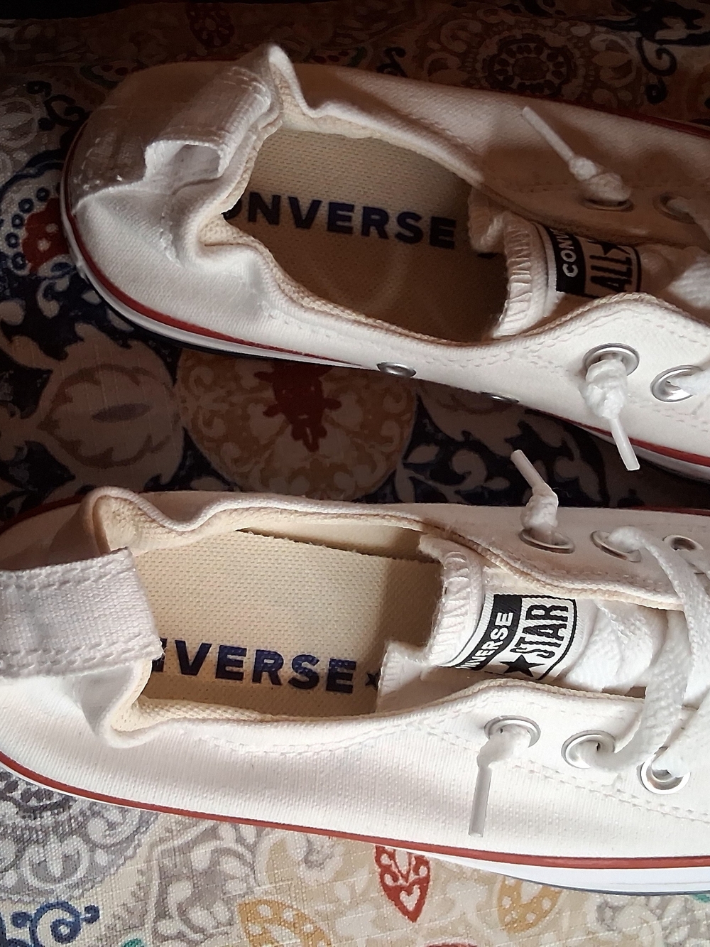 Converse White Canvas Low-Top Sneakers with Red Stripe